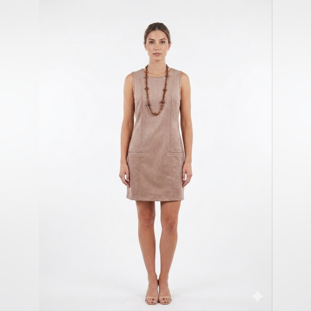 a new day Cream Suede Mini Shift Dress, Necklace Sold Separately